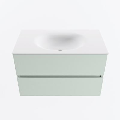 MONDIAZ VICA 80cm badmeubel onderkast Greey 2 lades. Wastafel MOON midden 1 kraangat, kleur Talc.