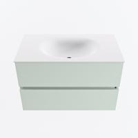 MONDIAZ VICA 80cm badmeubel onderkast Greey 2 lades. Wastafel MOON midden 1 kraangat, kleur Talc. - thumbnail