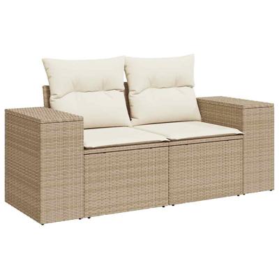 9-delige Loungeset met kussens poly rattan acacia beige