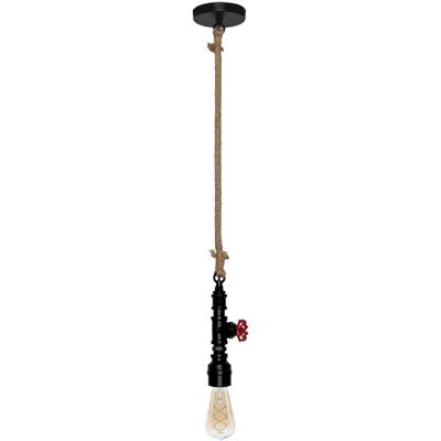 Hanglamp Amarcord E27 zwart gasbuis fitwerk henneptouw industrieel
