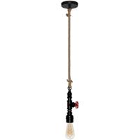 Hanglamp Amarcord E27 zwart gasbuis fitwerk henneptouw industrieel - thumbnail