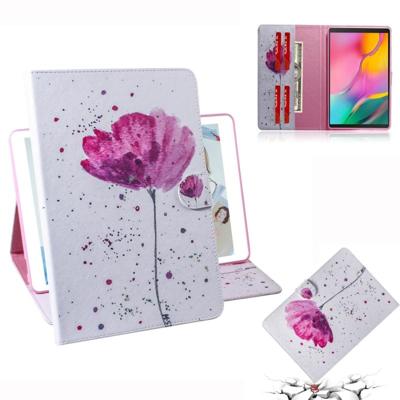 Paarse orchideeën patroon horizontale Flip lederen case voor Galaxy tab een 10 1 (2019) T510/T515 met houder & kaartsleuf & portemonnee