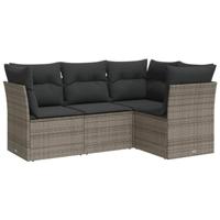 4-delige Loungeset met kussens poly rattan grijs - thumbnail