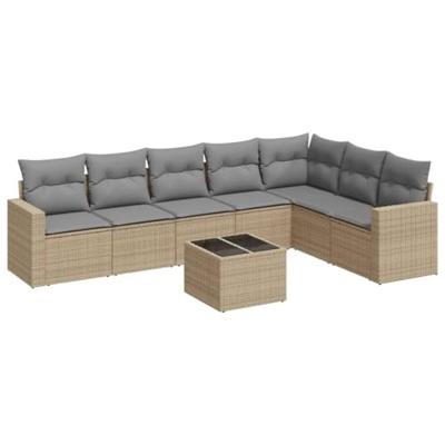 8-delige Loungeset met kussens poly rattan beige