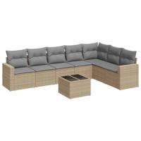 8-delige Loungeset met kussens poly rattan beige - thumbnail