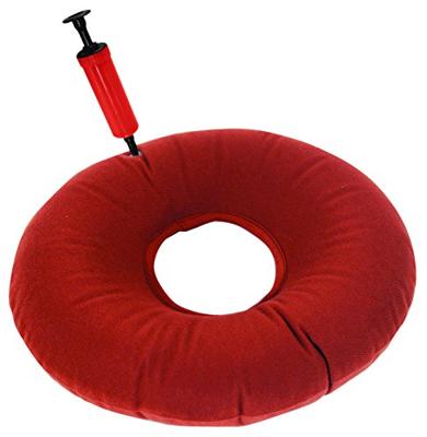 Opblaasbaar ringkussen | Donut zitkussen | Diameter 33 cm | Hoogte 8 cm | Rood | VM934BB