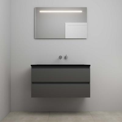On-Line Badkamermeubelset - 100 cm - Voorgemonteerd - Ladestructuur - Acryl Wastafel - zonder Kraangat - Spiegel met LED-Verlichting - Mat Antraciet