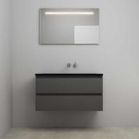 On-Line Badkamermeubelset - 100 cm - Voorgemonteerd - Ladestructuur - Acryl Wastafel - zonder Kraangat - Spiegel met LED-Verlichting - Mat Antraciet - thumbnail