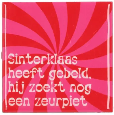 Daan Kromhout Design tegeltje keramiek sinterklaas heeft gebeld 10x10cm roze