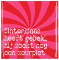 Daan Kromhout Design tegeltje keramiek sinterklaas heeft gebeld 10x10cm roze - thumbnail