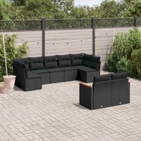9-delige Loungeset met kussens poly rattan zwart - thumbnail