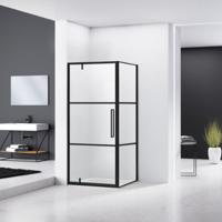 Hoek Douchecabine Van Rijn 100x100x200 cm ST04 6 mm Helder Glas Zwart Aluminium Nanocoating van Rijn - thumbnail