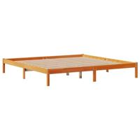 Bedframe met hoofdbord massief grenenhout wasbruin 200x200 cm - thumbnail