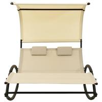 Ligbed tweepersoons met luifel textileen crèmekleurig - thumbnail