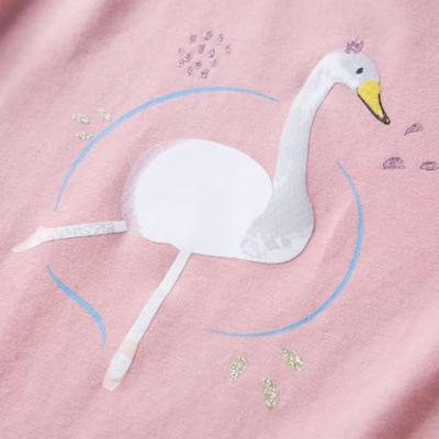Kindershirt met lange mouwen zwanenprint 116 lichtroze - thumbnail