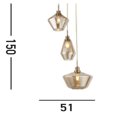 Searchlight Vide hanglampMia 3-lichts koperbrons met amber glas - 5423-3AB