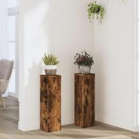 VidaXL Plantenstandaards 2 st 17x17x60 cm bewerkt hout gerookt eiken - thumbnail