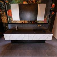 Badkamermeubelset Mondiaz Erin 200 cm met 2 Lades met RIDGE Wastafel Rechts Urban Zonder Kraangaten Greeploos Mat Carrara - thumbnail