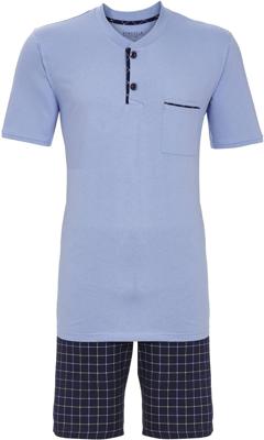 Katoenen shortama lichtblauw ruiten