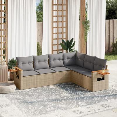 7-delige Loungeset met kussens poly rattan beige