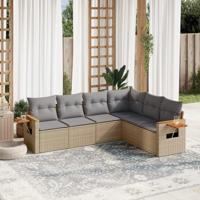 7-delige Loungeset met kussens poly rattan beige - thumbnail