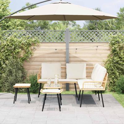 Tuinbankenset met kussen 4 pcs Naturel poly rattan