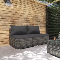 2-delige Loungeset met kussens poly rattan grijs - thumbnail