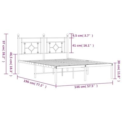 Bedframe met hoofdbord metaal wit 140x190 cm