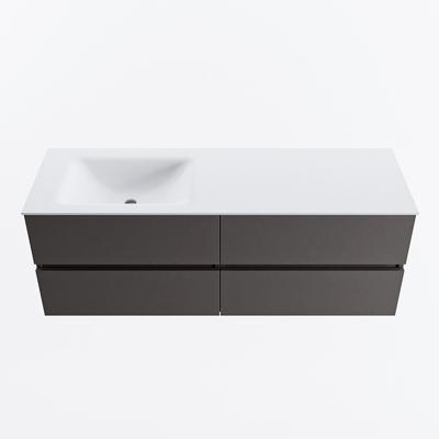 MONDIAZ VICA 140cm badmeubel onderkast Dark Grey 4 lades. Wastafel CLOUD links zonder kraangat, kleur Talc.