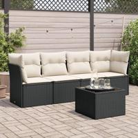 5-delige Loungeset met kussens poly rattan zwart - thumbnail
