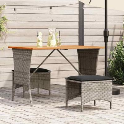 Tuintafel met acaciahouten blad 105x75x72 cm poly rattan grijs