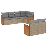 7-delige Loungeset met kussens poly rattan beige - thumbnail