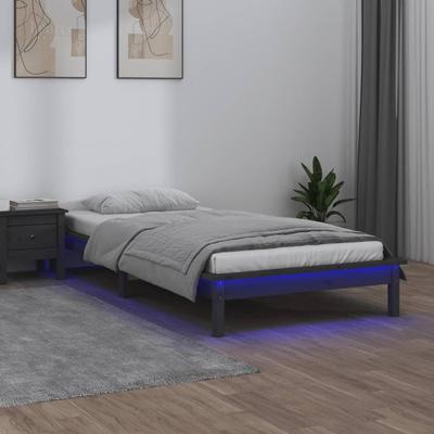 Bedframe LED massief hout grijs 120x190 cm