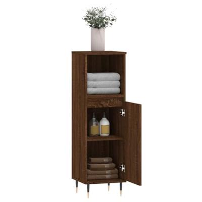 Badkamerkast 30x30x100 cm bewerkt hout bruin eikenkleur