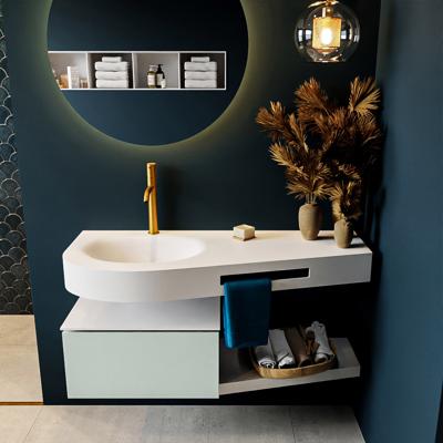MONDIAZ RIVA 120cm badmeubel onderkast / planchet kleur Greey met 1 lade. Wastafel DULCET links 1 kraangat kleur Talc.