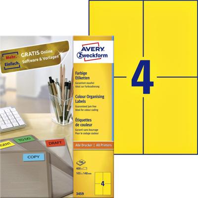 Etiket Avery Zweckform 3459 105x148mm A6 geel 400stuks Etiket Avery Zweckform 3459 105x148mm A6 geel 400stuks