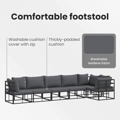 Tuinbankenset met kussen 6 pcs Zwart Aluminium