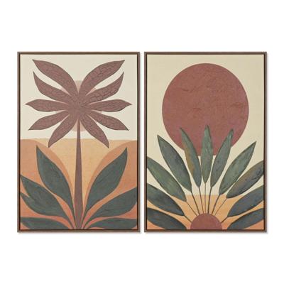 Schilderij Home ESPRIT Groen Oranje Palmen Koloniaal 63 x 4,5 x 93 cm (2 Stuks)