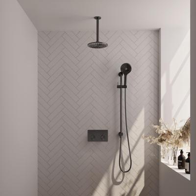 Inbouw regendouche set met thermostaat, drukknoppen en gunmetal afwerking