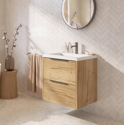 Saqu Lima ondiep badmeubel incl. glans witte wastafel 60x40x64cm eiken marcato - gunmetal greep