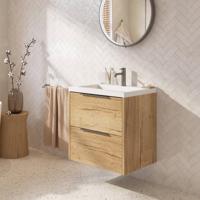 Saqu Lima ondiep badmeubel incl. glans witte wastafel 60x40x64cm eiken marcato - gunmetal greep - thumbnail