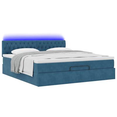 Ottoman bed met matras en LED's 160x200cm fluweel donkerblauw