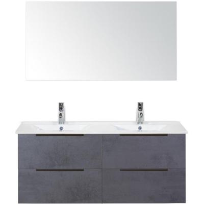 Seville Badmeubelset 120 cm - 4 Laden Beton Antrac Edge - Wastafel Enjoy Dubbel met Spiegel