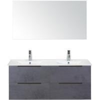 Seville Badmeubelset 120 cm - 4 Laden Beton Antrac Edge - Wastafel Enjoy Dubbel met Spiegel - thumbnail