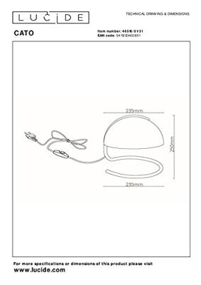 Lucide CATO - Tafellamp - Ø 23,5 cm - 1xE27 - Wit Lucide CATO - Tafellamp - Ø 23,5 cm - 1xE27 - Wit