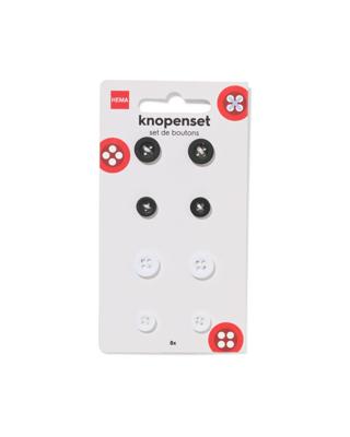HEMA Knopenset zwart-wit - 8 stuks (zwart/wit)