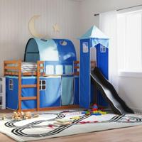 Stapelbed met glijbaan en gordijnen blauw 90x200 cm - thumbnail