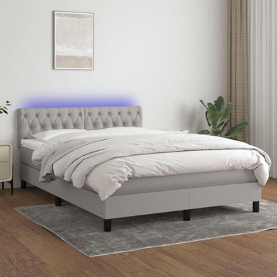 Boxspring met matras en LED stof lichtgrijs 140x190 cm