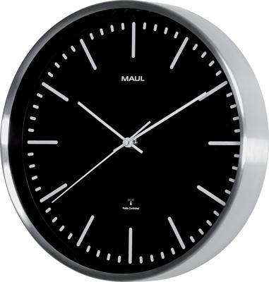 Wandklok MAUL Fly RC Ø305x45mm aluminium frame zwart incl. batterij