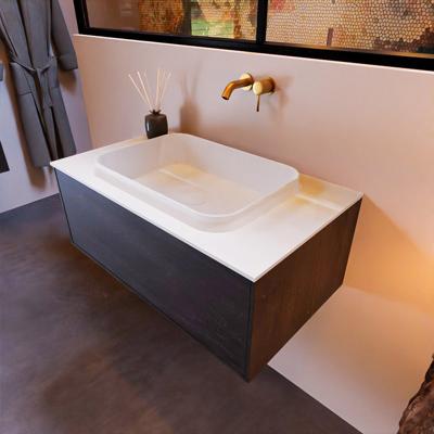 Badkamermeubelset Mondiaz Erin 80 cm met 1 Lade met RIDGE Wastafel Midden Talc Zonder Kraangaten Greeploos Mat Dark Brown Badkamermeubelset Mondiaz Erin 80 cm met 1 Lade met RIDGE Wastafel Midden Talc Zonder Kraangaten Greeploos Mat Dark Brown